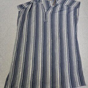 My Danielle XXL HS Texture Stripe Dress Blue Gray V-Neck Fray Hi-Low Hem